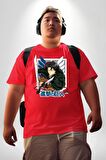 Anime Levi Ackerman Beyaz Ve Kırmızı Kanatlar Kırmızı Büyük Beden Erkek Kadın Unisex Basic Ön Baskılı Tişört