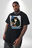 Anime Levi Ackerman Beyaz Ve Siyah Kanatlar Siyah Büyük Beden Erkek Kadın Unisex Basic Ön Baskılı Tişört