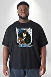 Anime Levi Ackerman Beyaz Ve Siyah Kanatlar Siyah Büyük Beden Erkek Kadın Unisex Basic Ön Baskılı Tişört