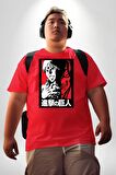 Anime Manga Style Attack On Titan Kırmızı Büyük Beden Erkek Kadın Unisex Basic Ön Baskılı Tişört