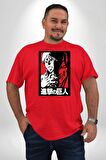 Anime Manga Style Attack On Titan Kırmızı Büyük Beden Erkek Kadın Unisex Basic Ön Baskılı Tişört