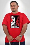 Anime Manga Style Attack On Titan Kırmızı Büyük Beden Erkek Kadın Unisex Basic Ön Baskılı Tişört