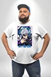 Jujutsu Vintage Washed - Megumi Gojo Anime Manga Beyaz Büyük Beden Kadın Erkek Ünisex  Basic Ön Baskılı Tişört