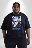 Jujutsu Vintage Washed - Megumi Gojo Anime Manga Siyah Büyük Beden Erkek Kadın Unisex Basic Ön Baskılı Tişört