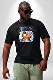 OP Manga Anime Monkey D.Luffy Siyah Büyük Beden Erkek Kadın Unisex Basic Ön Baskılı Tişört