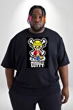 Monkey D. Luffy Japon Anime Siyah Büyük Beden Erkek Kadın Unisex Basic Ön Baskılı Tişört