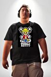 Monkey D. Luffy Japon Anime Siyah Büyük Beden Erkek Kadın Unisex Basic Ön Baskılı Tişört
