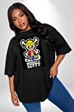 Monkey D. Luffy Japon Anime Siyah Büyük Beden Erkek Kadın Unisex Basic Ön Baskılı Tişört