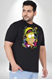The Simpsons  Siyah Büyük Beden Erkek Kadın Unisex Basic Ön Baskılı Tişört