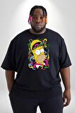 The Simpsons  Siyah Büyük Beden Erkek Kadın Unisex Basic Ön Baskılı Tişört