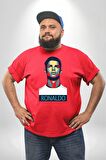 Ronaldo Kırmızı Büyük Beden Erkek Kadın Unisex Basic Ön Baskılı Tişört