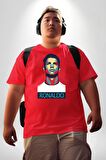 Ronaldo Kırmızı Büyük Beden Erkek Kadın Unisex Basic Ön Baskılı Tişört