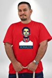Ronaldo Kırmızı Büyük Beden Erkek Kadın Unisex Basic Ön Baskılı Tişört