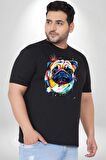 Sulu Boya Pug Köpek Siyah Büyük Beden Erkek Kadın Unisex Basic Ön Baskılı Tişört