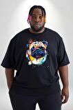 Sulu Boya Pug Köpek Siyah Büyük Beden Erkek Kadın Unisex Basic Ön Baskılı Tişört