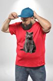British Shorthair Kedi  Kırmızı Büyük Beden Erkek Kadın Unisex Basic Ön Baskılı Tişört