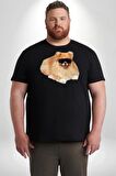 Pomernian Köpek Siyah Büyük Beden Erkek Kadın Unisex Basic Ön Baskılı Tişört