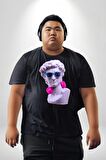 Kulaklık Gözlük Pop Art Heykel Siyah Büyük Beden Erkek Kadın Unisex Basic Ön Baskılı Tişört