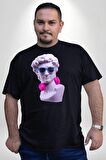 Kulaklık Gözlük Pop Art Heykel Siyah Büyük Beden Erkek Kadın Unisex Basic Ön Baskılı Tişört