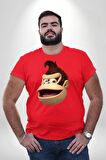 Maymun Krallığı Kırmızı Büyük Beden Erkek Kadın Unisex Basic Ön Baskılı Tişört