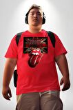 Roling Stones Kırmızı Büyük Beden Erkek Kadın Unisex Basic Ön Baskılı Tişört