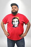 Kemal Sunal Karakalem Kırmızı Büyük Beden Erkek Kadın Unisex Basic Ön Baskılı Tişört