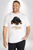 Rottweiler Sevgisi Beyaz Büyük Beden Kadın Erkek Ünisex  Basic Ön Baskılı Tişört