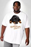 Rottweiler Sevgisi Beyaz Büyük Beden Kadın Erkek Ünisex  Basic Ön Baskılı Tişört