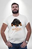 Rottweiler Sevgisi Beyaz Büyük Beden Kadın Erkek Ünisex  Basic Ön Baskılı Tişört