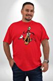 Goofy Özel Tasarım Kırmızı Büyük Beden Erkek Kadın Unisex Basic Ön Baskılı Tişört