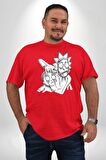 Rick and Morty Karakalem Çalışması Kırmızı Büyük Beden Erkek Kadın Unisex Basic Ön Baskılı Tişört