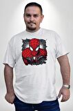 Spider Man Beyaz Büyük Beden Kadın Erkek Ünisex  Basic Ön Baskılı Tişört