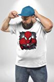 Spider Man Beyaz Büyük Beden Kadın Erkek Ünisex  Basic Ön Baskılı Tişört