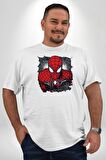 Spider Man Beyaz Büyük Beden Kadın Erkek Ünisex  Basic Ön Baskılı Tişört