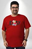 Teddy Boşver Tasarımı Kırmızı Büyük Beden Erkek Kadın Unisex Basic Ön Baskılı Tişört