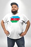 Azerbeycan Bayrağı Beyaz Büyük Beden Kadın Erkek Ünisex  Basic Ön Baskılı Tişört