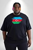 Azerbeycan Bayrağı Siyah Büyük Beden Erkek Kadın Unisex Basic Ön Baskılı Tişört