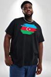 Azerbeycan Bayrağı Siyah Büyük Beden Erkek Kadın Unisex Basic Ön Baskılı Tişört