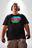 Azerbeycan Bayrağı Siyah Büyük Beden Erkek Kadın Unisex Basic Ön Baskılı Tişört