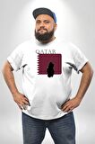 Katar Bayrağı Beyaz Büyük Beden Kadın Erkek Ünisex  Basic Ön Baskılı Tişört
