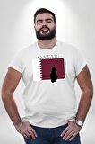 Katar Bayrağı Beyaz Büyük Beden Kadın Erkek Ünisex  Basic Ön Baskılı Tişört