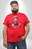 Pembe Saçlı Erkek Kadın Unisex  Kırmızı Büyük Beden Erkek Kadın Unisex Basic Ön Baskılı Tişört
