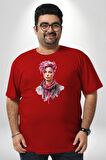 Pembe Saçlı Erkek Kadın Unisex  Kırmızı Büyük Beden Erkek Kadın Unisex Basic Ön Baskılı Tişört