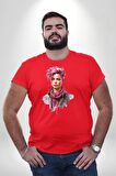 Pembe Saçlı Erkek Kadın Unisex  Kırmızı Büyük Beden Erkek Kadın Unisex Basic Ön Baskılı Tişört