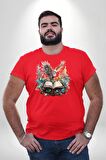 Kitap Baykuş Sihir Kırmızı Büyük Beden Erkek Kadın Unisex Basic Ön Baskılı Tişört