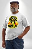 Cobra Kai Karete Çocuk Yılan Logo Dizi Beyaz Büyük Beden Kadın Erkek Ünisex  Basic Ön Baskılı Tişört