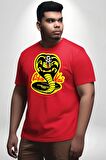 Cobra Kai Karete Çocuk Yılan Logo Dizi Kırmızı Büyük Beden Erkek Kadın Unisex Basic Ön Baskılı Tişört
