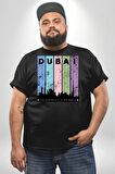 Dubai Şehir Silüeti Renkli Şehir Siyah Büyük Beden Erkek Kadın Unisex Basic Ön Baskılı Tişört