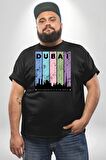 Dubai Şehir Silüeti Renkli Şehir Siyah Büyük Beden Erkek Kadın Unisex Basic Ön Baskılı Tişört