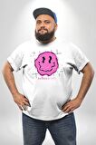 Positive Enerji Emoji Gülen Surat Beyaz Büyük Beden Kadın Erkek Ünisex  Basic Ön Baskılı Tişört